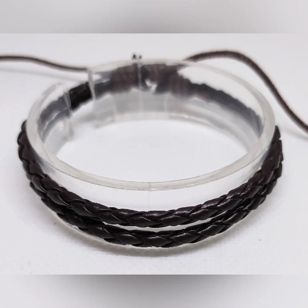 Men's Leather Bracelet‎ Braided Layered Black New f75